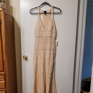 Moda International Pink Maxi Crochet Dress Sz Lrg
